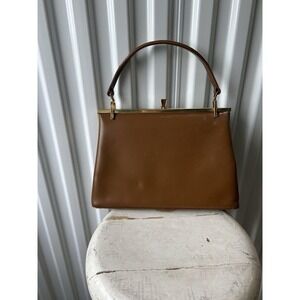 Vintage 1960s Brown Fashion Handbag Handle Purse Bag with Coin Purse And Mirror